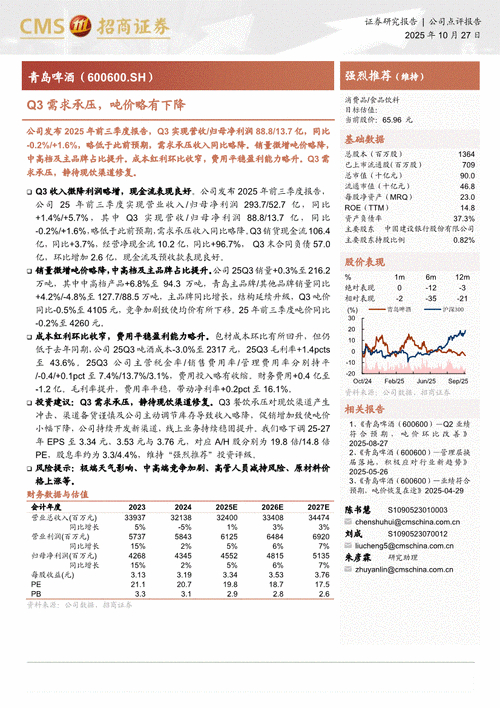 青岛啤酒19Q3业绩：销量承压、结构升级，股票投资价值几何？