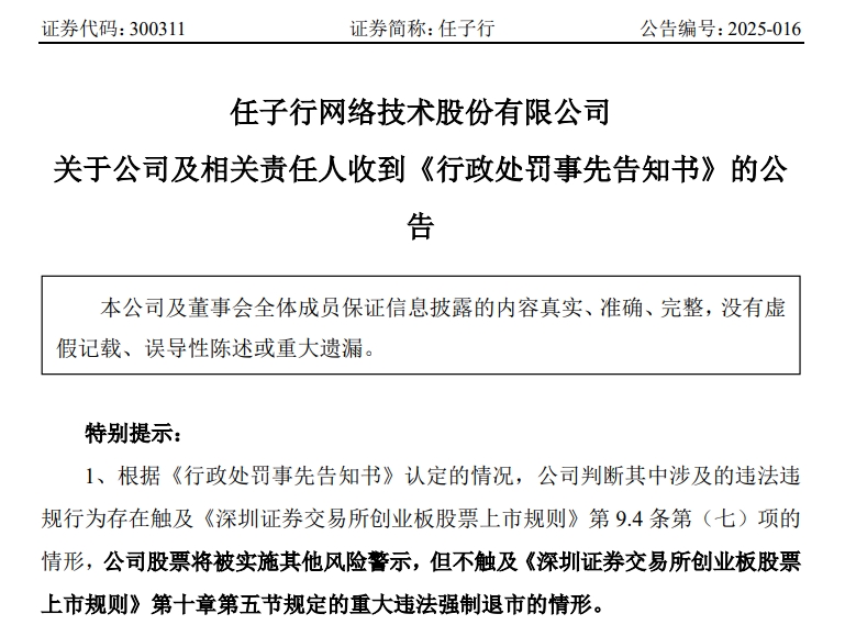 任子行股票停牌风险警示_股票任子行_任子行信息披露违法处罚